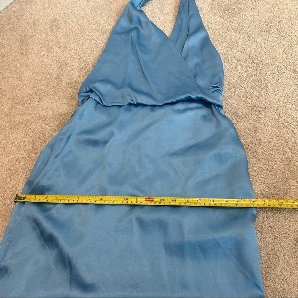 Zara blue satin effect halter top ruched open back midi slip dress NWT - Picture 16 of 16